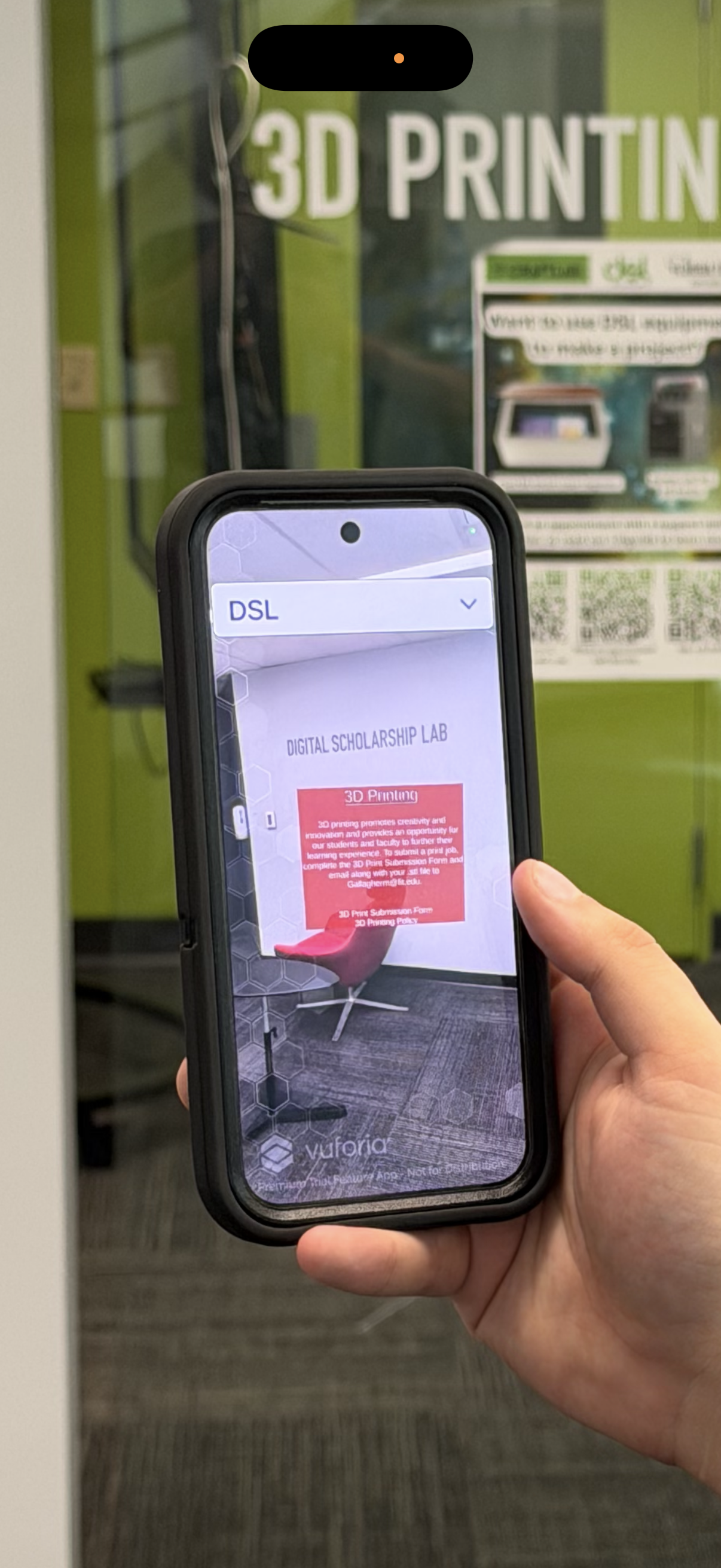FITARNA running on a phone inside Evans Library